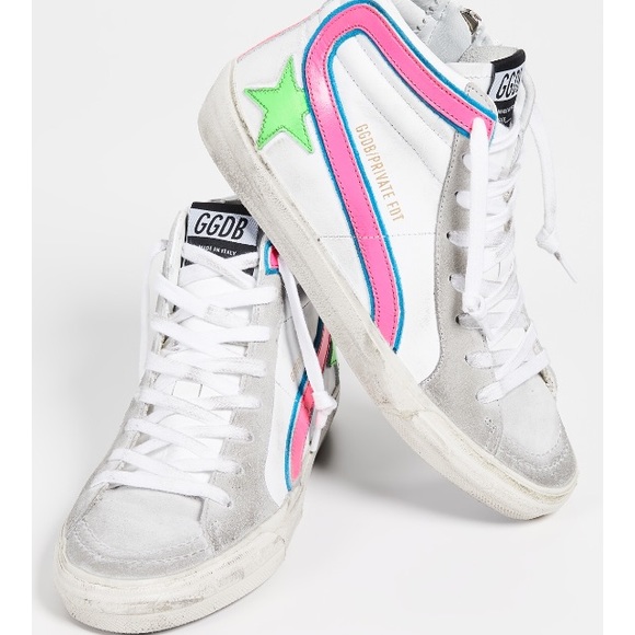 Golden Goose Slide Sneaker White/Pink/Green 39 NIB - Picture 1 of 8